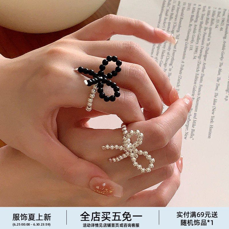 林肉完蝴蝶结黑玛瑙戒指极简风