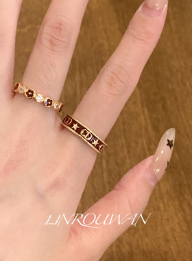 新年红CD花朵红色四叶花戒指轻奢高级感食指戒小众设计开口戒指环