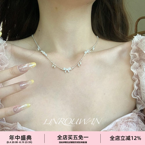 蝴蝶结珍珠项链女轻奢气质choker