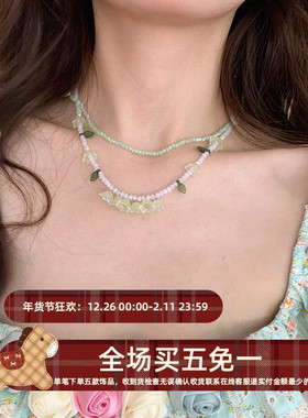 林肉完水晶花朵项链森系甜美