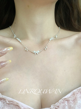 蝴蝶结珍珠项链女轻奢气质choker
