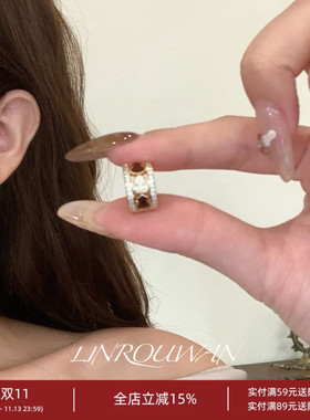 红色葫芦福禄镶钻镂空C型耳钉