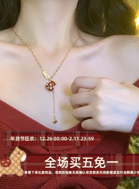 秋冬精致复古红色滴油珐琅钱袋吊坠项链简约高级感时尚长款毛衣链