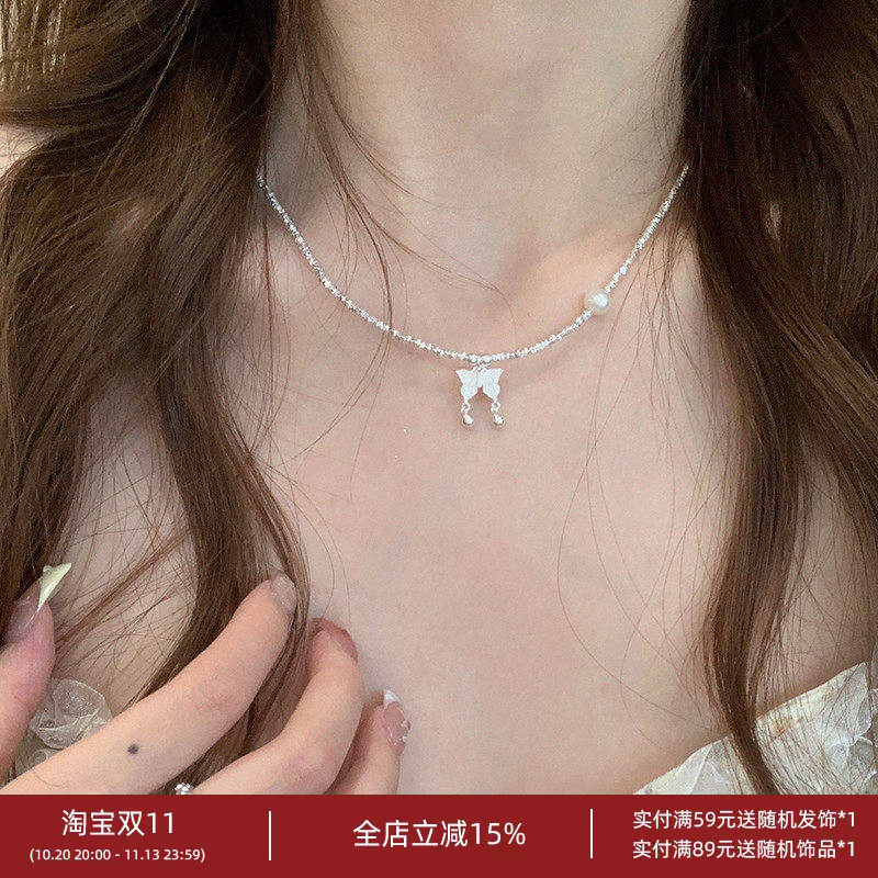 925纯银碎银子蝴蝶项链手链
