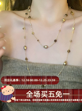 复古不规则虎眼石长款多戴式项链