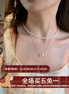 拉丝银球珍珠双层项链