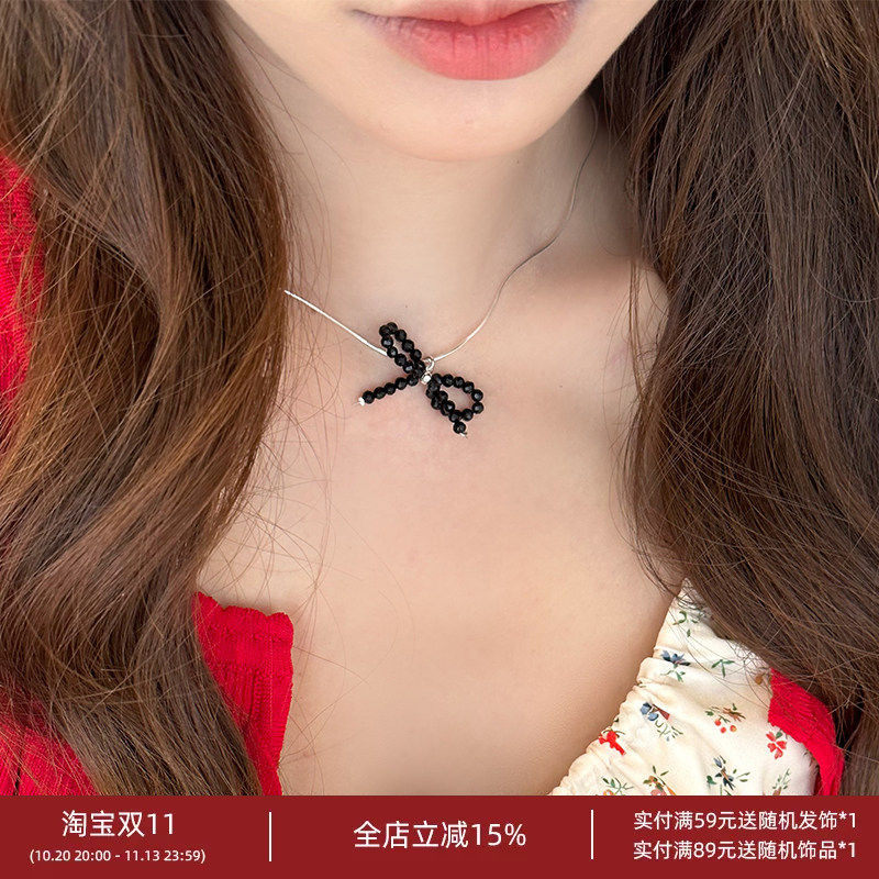 蝴蝶结项链韩国925纯银珍珠