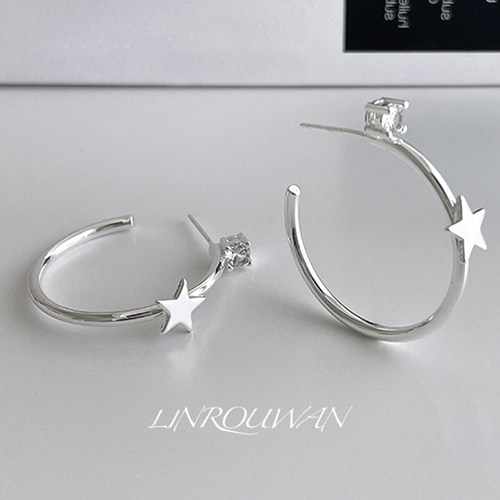 星星锆石耳钉C形耳环通勤耳饰