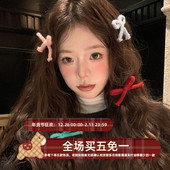 打个蝴蝶结 节日氛围感樱桃红毛线发夹 小众设计气质甜美刘海边夹