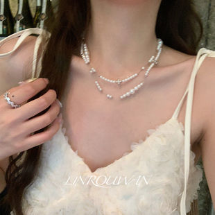 矜贵小香 四叶花双层叠戴仿珍珠项链轻奢高级感小众简约百搭颈链