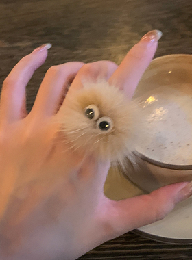 可爱掉毛绒大眼仔戒指女小众设计