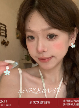 小清新蓝色滴油花度假风耳钉
