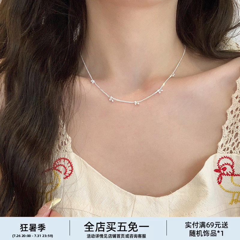 林肉完纯银樱桃项链甜美锁骨链