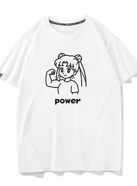 power 强的可怕美少女牌短袖黑色纯棉宽松休闲夏t恤体恤衣服
