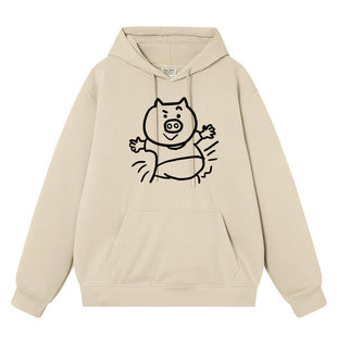 猪猪小胖秋冬新款连帽加绒卫衣男女情侣装衣服圆领套头外套