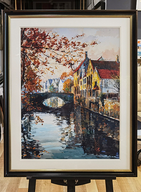 风景美国玄关高档实木框装饰画