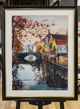 风景美国玄关高档实木框装饰画