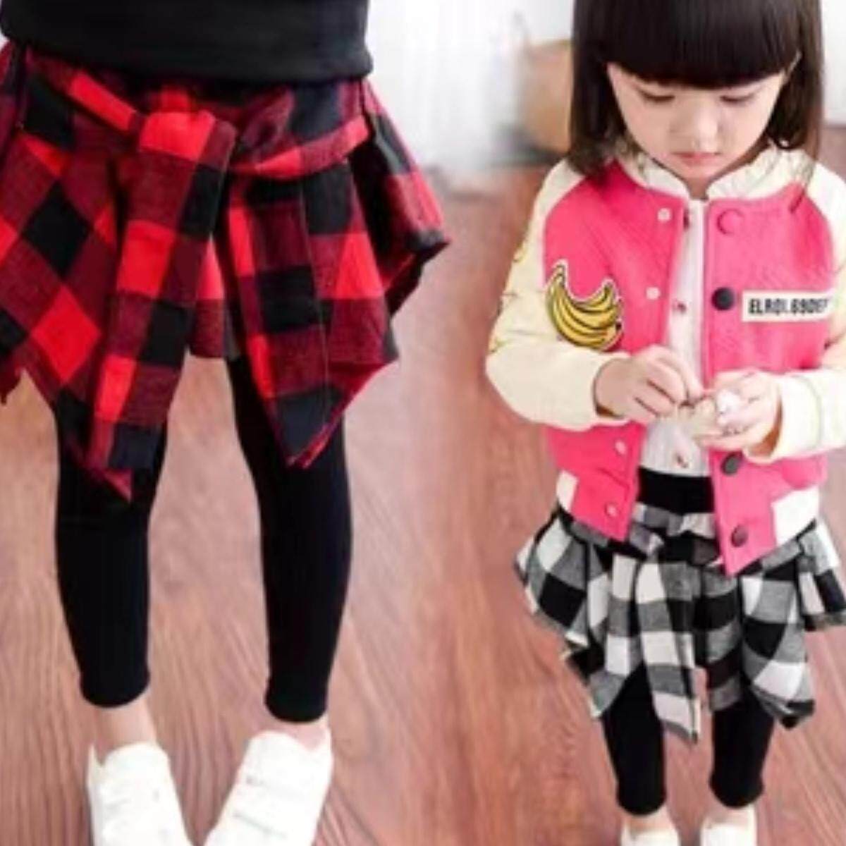 女童2026新款春秋亲子装童装打底裤儿童纯棉百搭格子假两件裙裤子