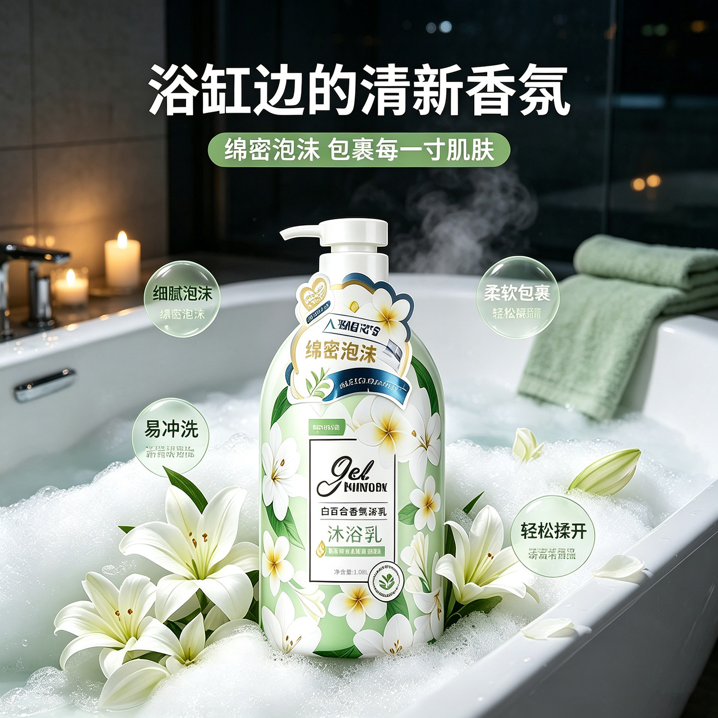 细腻泡沫百合樱花味氨基酸滋润清洁大容量家庭装任何肤质沐浴露