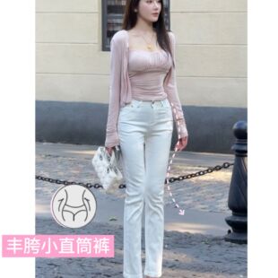 希野逸儿/丰胯直筒牛仔裤女2025夏韩版高腰弹力九分裤薄款烟管裤