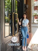 希野逸儿 女 韩漫身材显臀丰胯中蓝色高腰显瘦紧身百搭小脚牛仔裤