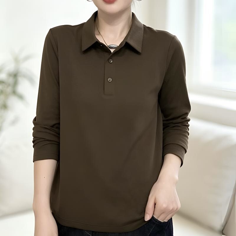 2026春秋新款妈妈polo衫大码翻领显瘦时髦上衣打底衫长袖T恤女装