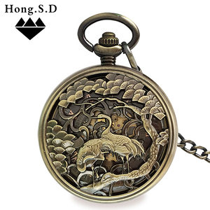 松鹤延年全自动机械怀表 经典复古翻盖纪念表男女老人上海挂表