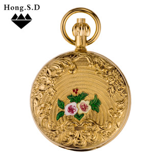 金属铜 山茶花 全自动机械怀表老上海女经典复古翻盖挂表 照片DIY