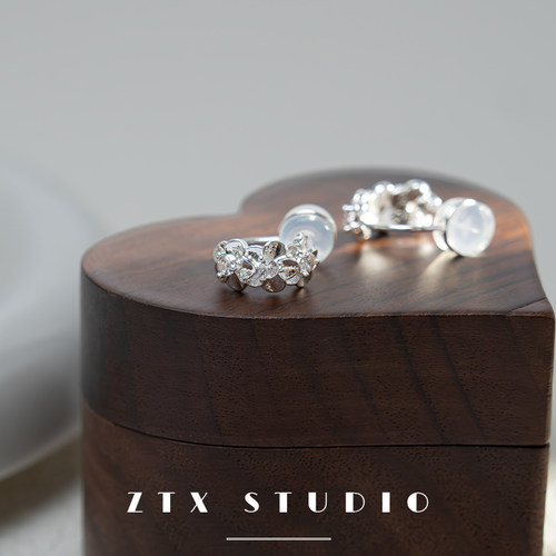 银色花朵一体式耳夹无痛小众设计感圆圈耳饰高级感简约百搭耳环