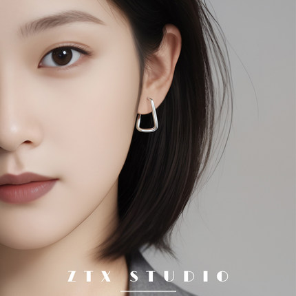 银色简约几何无耳洞耳饰小众气质设计感耳夹女款无痛隐形耳环夹款