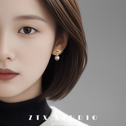 『小灰豆』珍珠耳夹无耳洞女新款个性小众复古高级感蚊香盘耳环夹