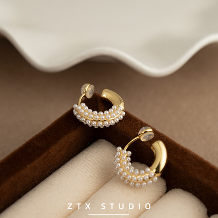 戚薇同款耳圈硅胶耳夹女无耳洞耳饰小众高级感珍珠耳环夹耳式耳环