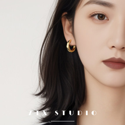 ZTX 独特不规则圆圈耳夹无耳洞女新款小众高级感耳饰蚊香盘耳环夹