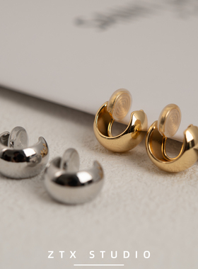 ZTX 日常简约耳夹无耳洞女新款高级感圆圈耳饰无痛蚊香盘耳环耳钉