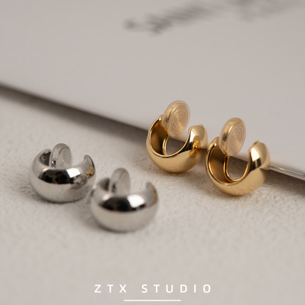 ZTX 日常简约耳夹无耳洞女新款高级感圆圈耳饰无痛蚊香盘耳环耳钉
