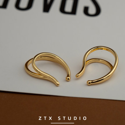 ZTX 双股金色耳挂无耳洞女小众独特高级感耳饰气质百搭个性耳环