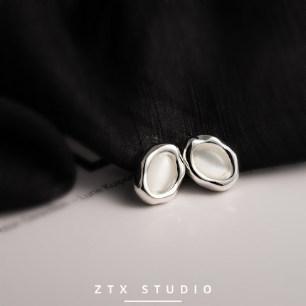 ZTX 绝美渐变猫眼石耳夹无耳洞女小众新款独特耳饰无痛蚊香盘耳钉