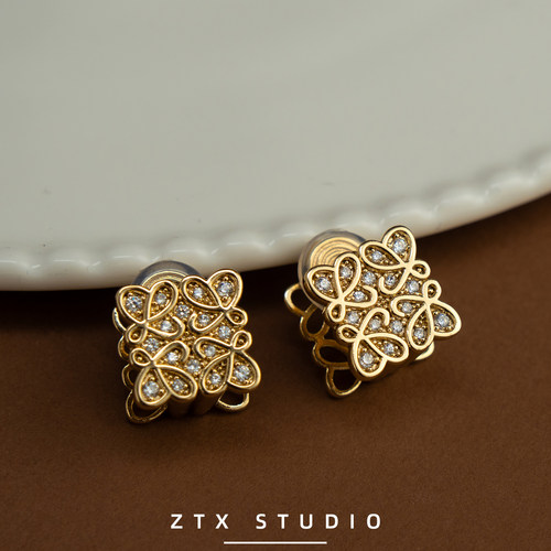 ZTX 轻奢满钻耳夹无耳洞女新款蚊香盘耳饰复古高级感气质无痛耳环