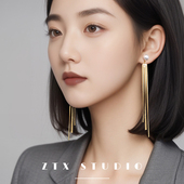 ZTX 小众高级感耳饰蚊香盘耳环 珍珠流苏耳夹无耳洞女气质金色法式