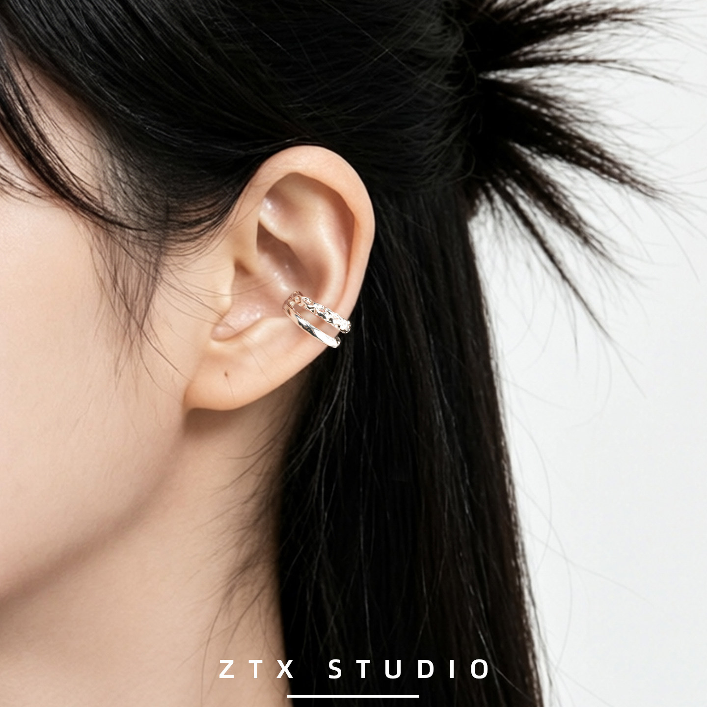 ZTX 双层耳骨夹无耳洞女银色小众显脸小高级感耳饰短发气质耳夹