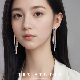 耳飾無(wú)痛銀色夾耳式 流蘇高級(jí)感耳夾無(wú)耳洞女新款 小眾法式 長(zhǎng)款 耳環(huán)