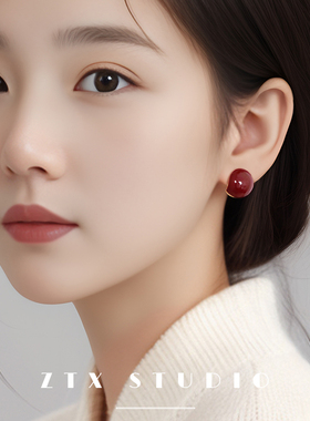 ZTX 红色圆球耳夹无耳洞女新中式小众独特耳饰气质蚊香盘简约耳环