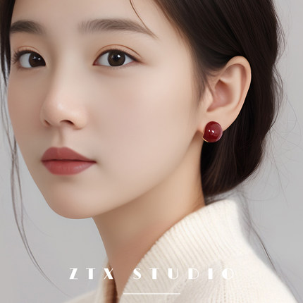 ZTX 红色圆球耳夹无耳洞女新中式小众独特耳饰气质蚊香盘简约耳环