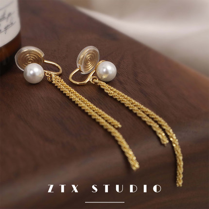 秋冬流苏耳夹无耳洞女新款小众法式气质高级感耳饰无痛蚊香盘耳环