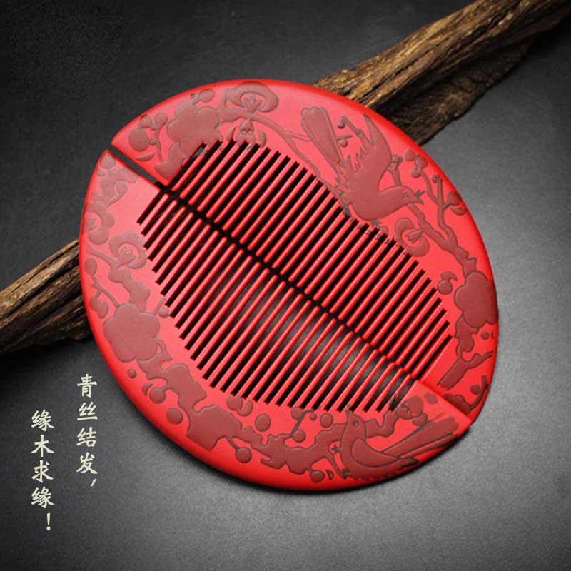 纯手工天然黄杨木手绘漆艺梳高档精品喜庆婚庆梳防脱发防静电梳子
