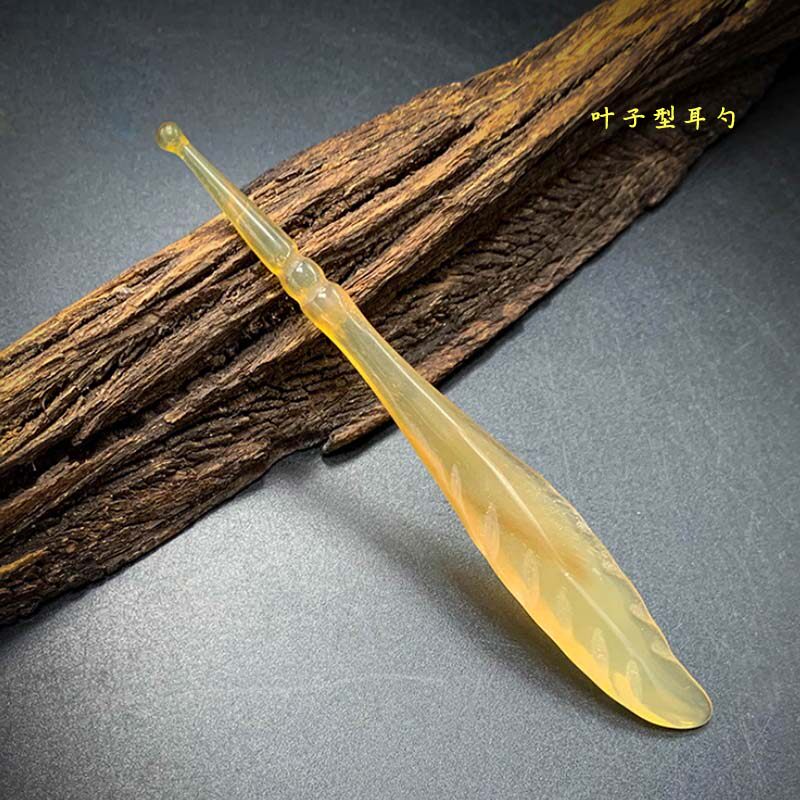 古风刻花叶子型掏耳勺天然羊角耳勺手工精品叶形挖耳勺工艺品耳勺