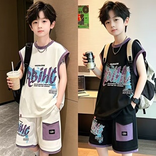 青少年夏季无袖运动套装男韩版潮流宽松休闲