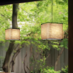 新中式餐厅吊灯火锅店商场连锁餐厅灯复古民宿禅意茶室方形布艺灯