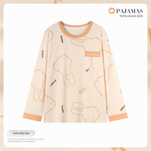 休闲薄款 中老年妈妈女士单件纯棉长袖 圆领套头上衣睡衣家居服大码