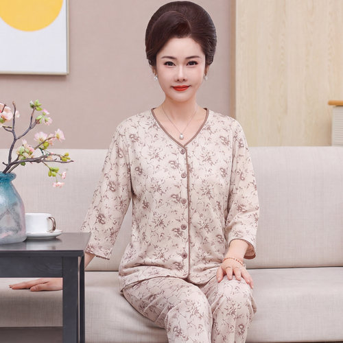 睡衣女士春夏季莫代尔七分袖长裤
